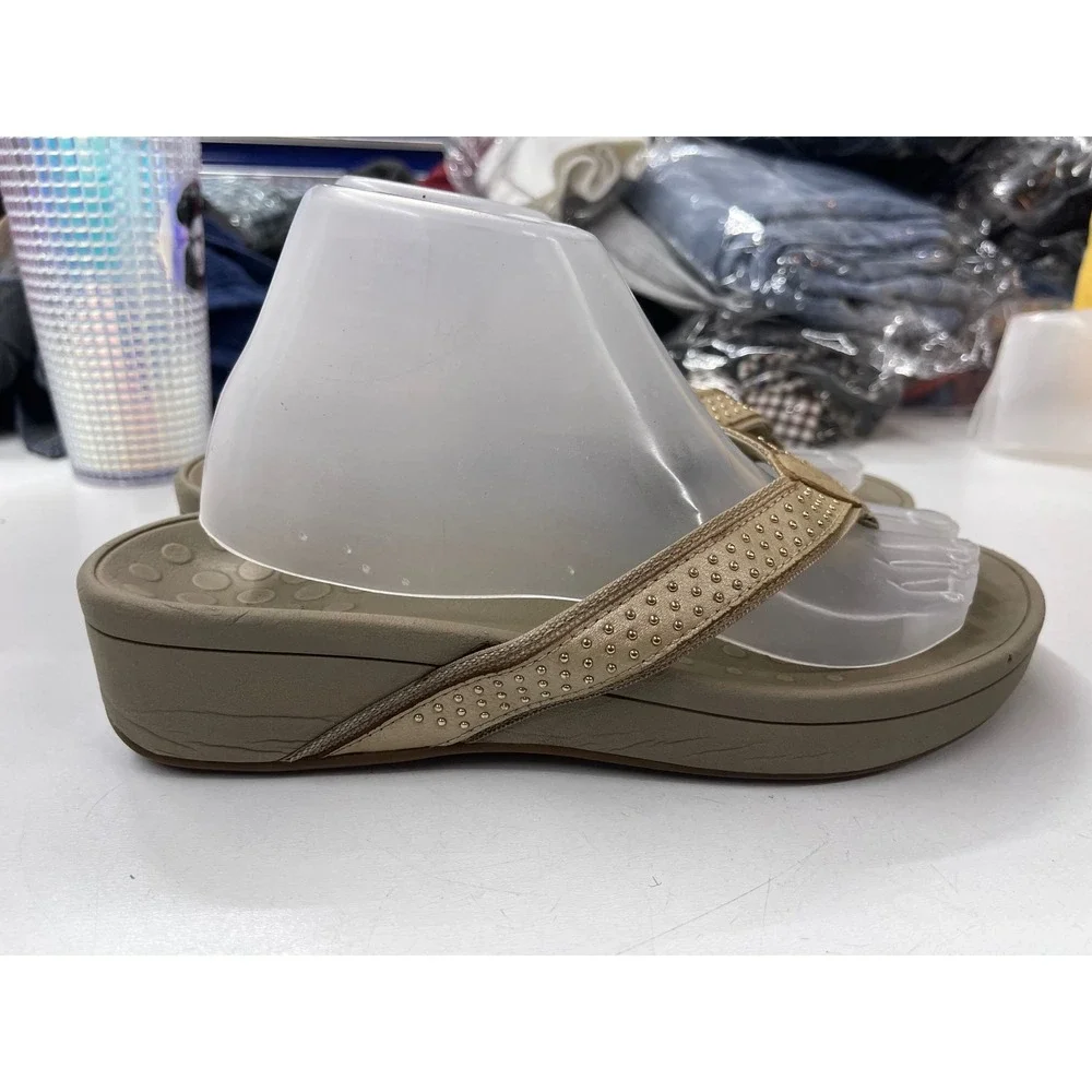 Vionic High Tide Tan Champagne Studded Orthotic Wedge Sandals Womens 9